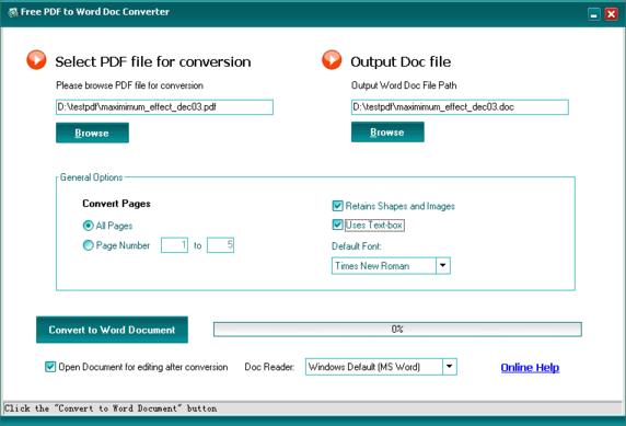 Click to view Free PDF to Word Doc Converter 1.1 screenshot